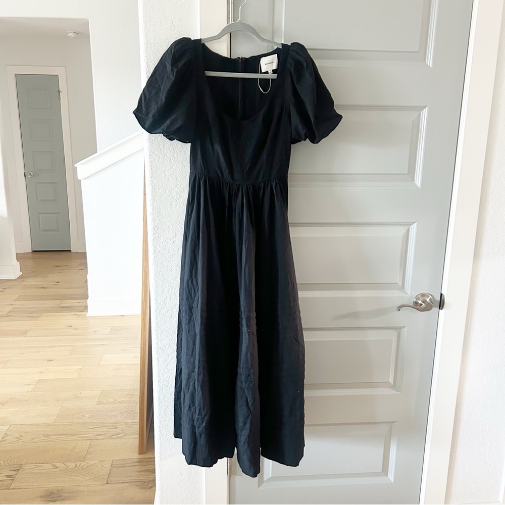 New Reformation Everlyn Puff Sleeve Cotton Midi Dress - Picture 3 of 5